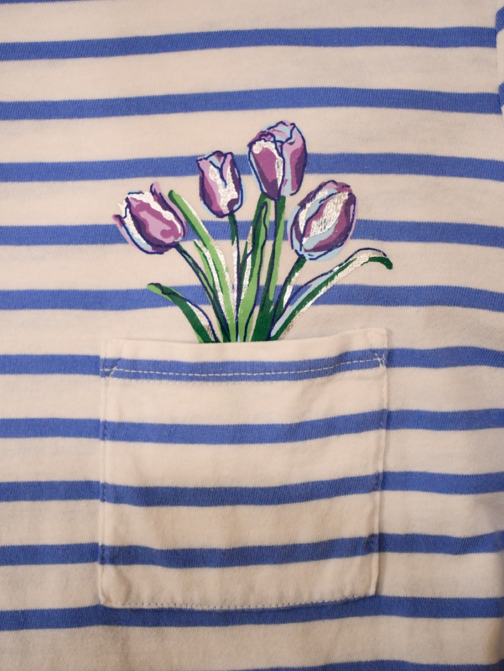 Talbots Authentic Cotton Striped 3/4 Sleeve Tee with Tulip Pocket M - Picture 2 of 6